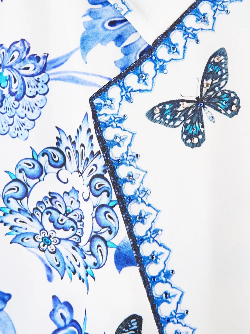 Camilla Blazer met dubbele rij knopen en vlinderprint Wit