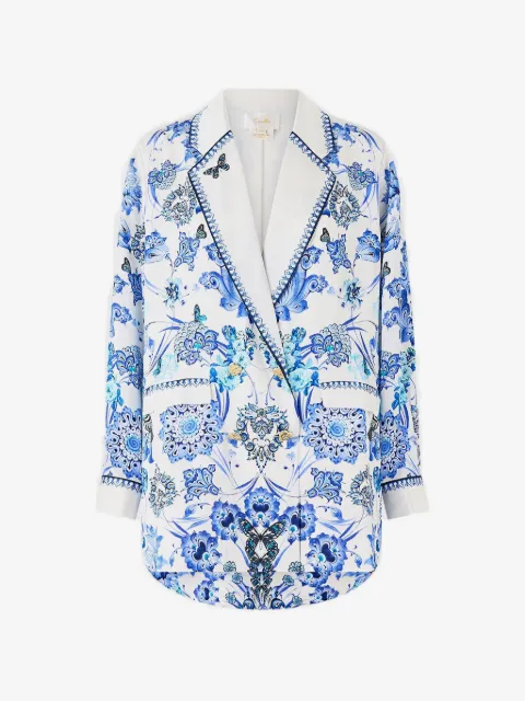 Camilla blazer con doble botonadura y mariposas estampadas