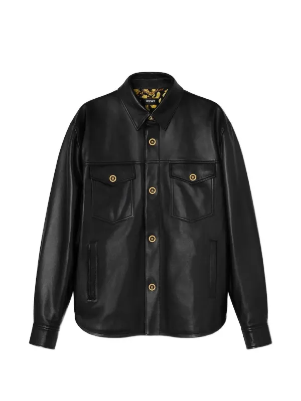 VERSACE オーバーサイズ ジャケット Versace レザーシャツジャケット | ブラック | FARFETCH JP