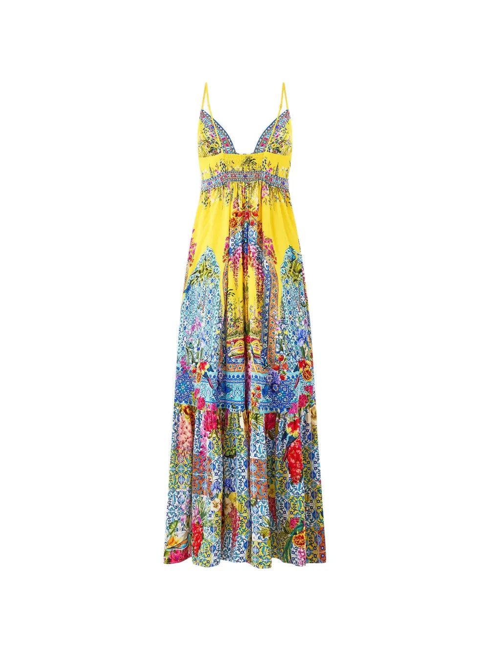 Camilla Sultanahmet Summer midi-jurk met gestrikte voorkant Geel