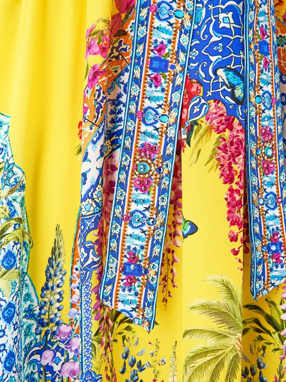 Camilla Sultanahmet Summer midi-jurk met gestrikte voorkant Geel