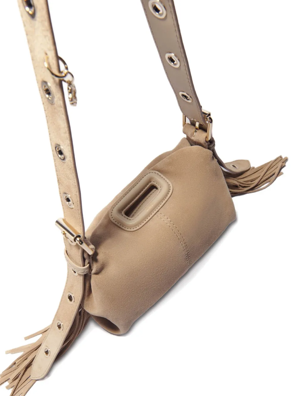 Maje Miss M mini-schoudertas met franje Beige