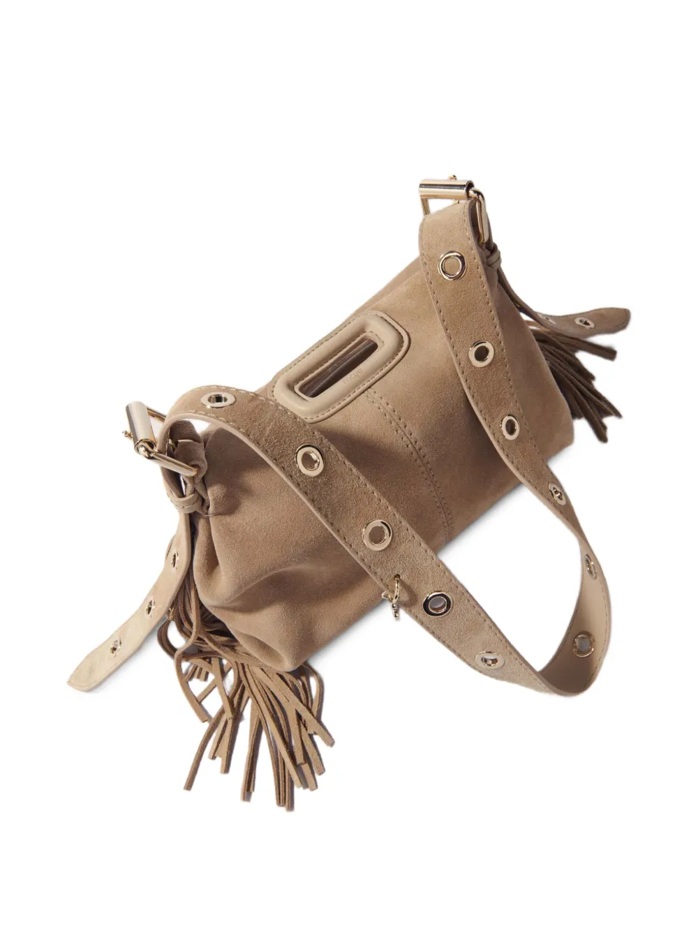 Maje Miss M mini-schoudertas met franje Beige