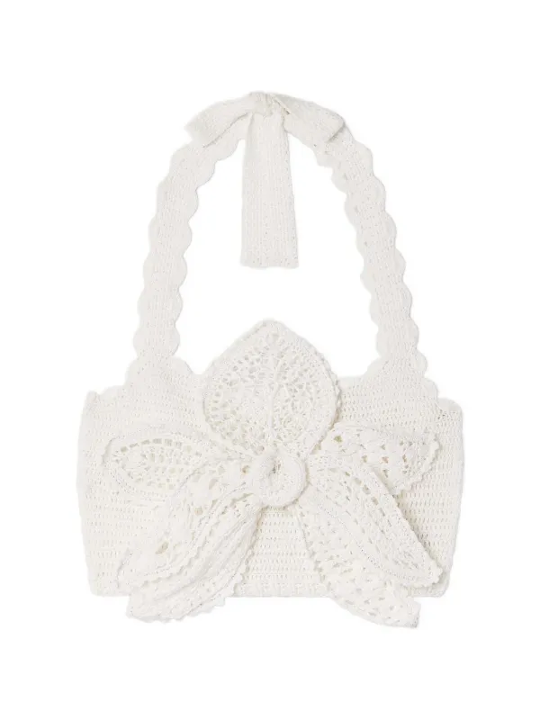 Oscar de la Renta Bow Crochet Top in White