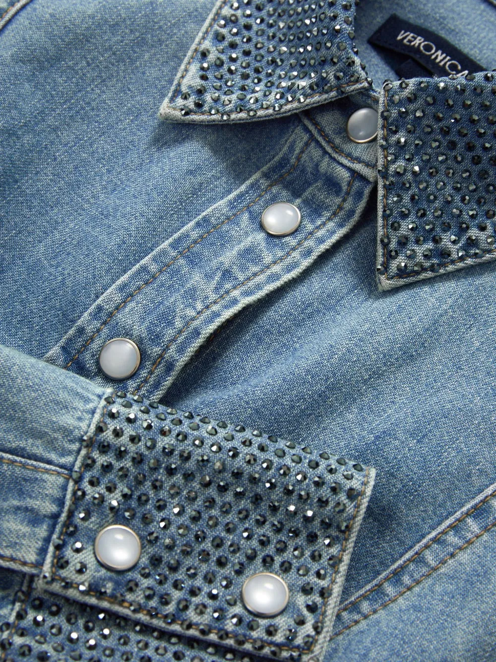  Veronica Beard Eddie Rhinestones Shirt - Blue 