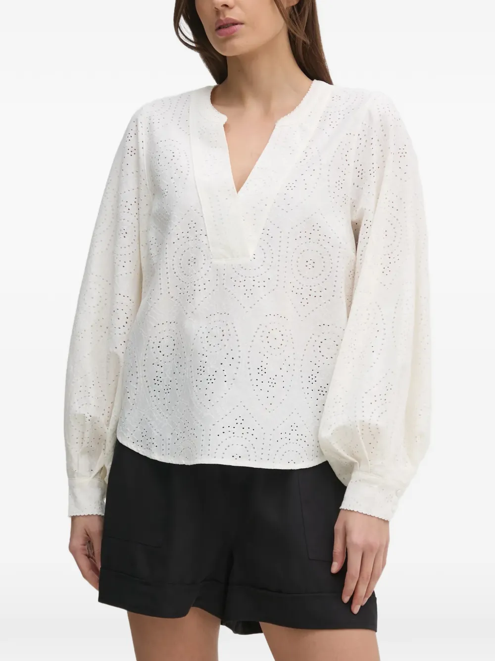 Mos Mosh V-neck eyelet blouse - Bianco