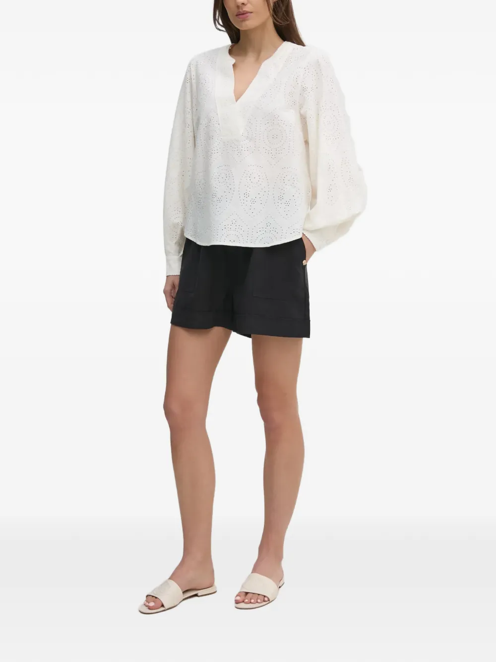  Mos Mosh V-neck Eyelet Blouse - White 