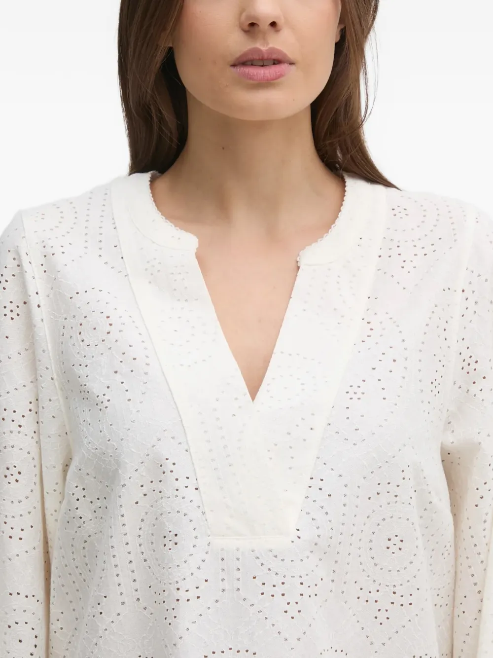 Mos Mosh Blouse met V-hals en ringlets Wit