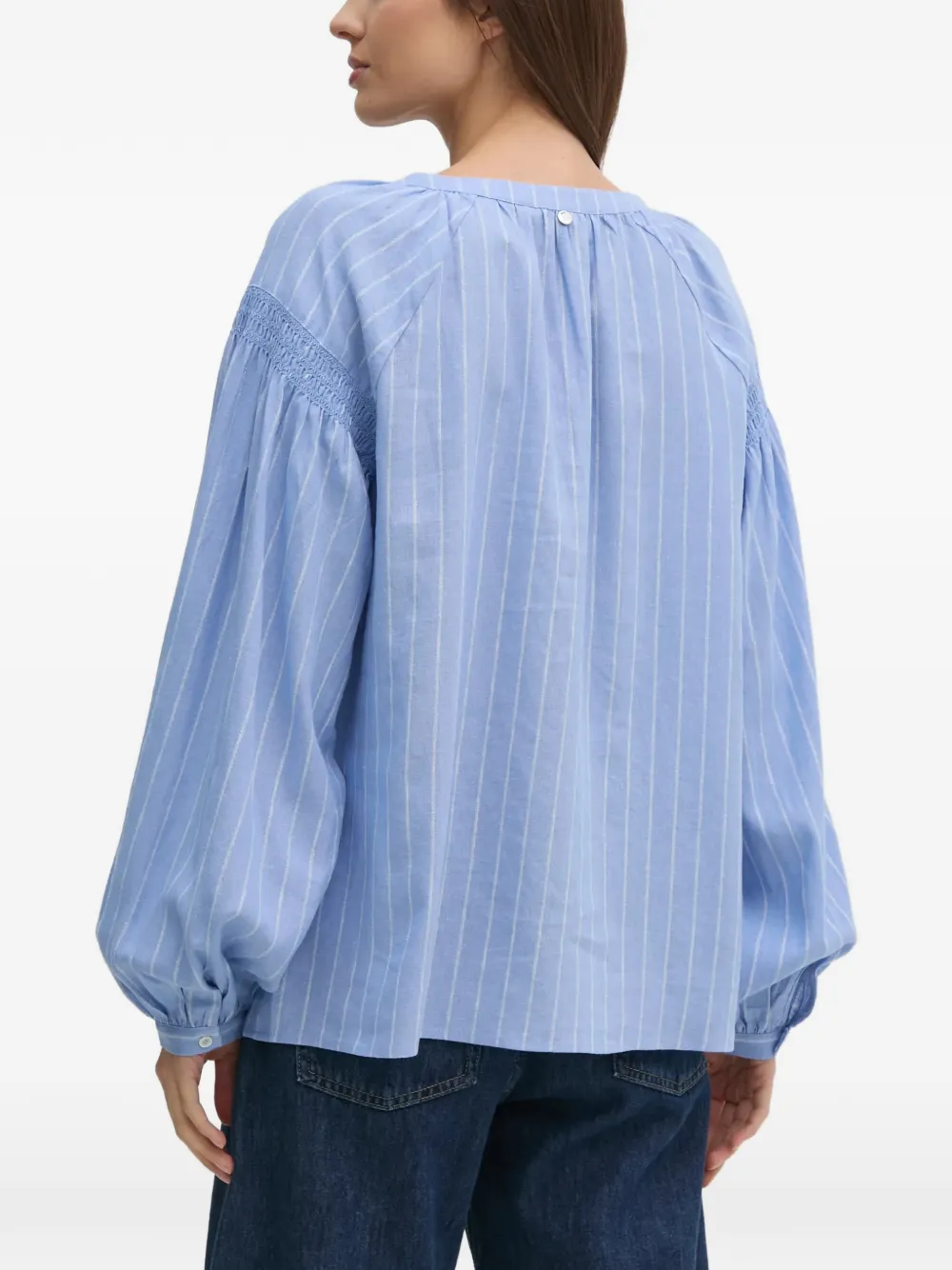 Mos Mosh Striped V-neck Blouse - Blue 