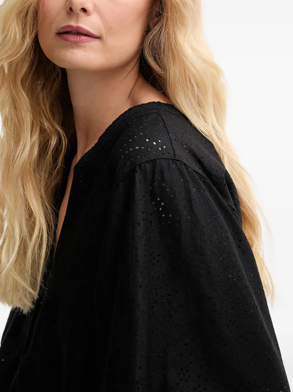 Mos Mosh Blouse met ballonmouwen en V-hals Zwart