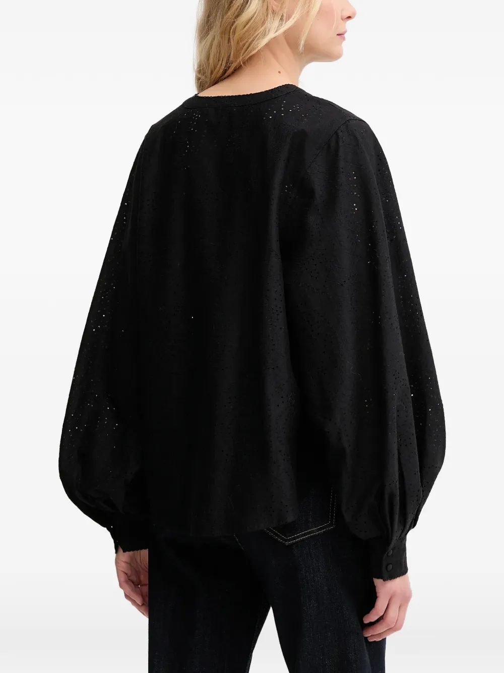 Mos Mosh Blouse met ballonmouwen en V-hals Zwart