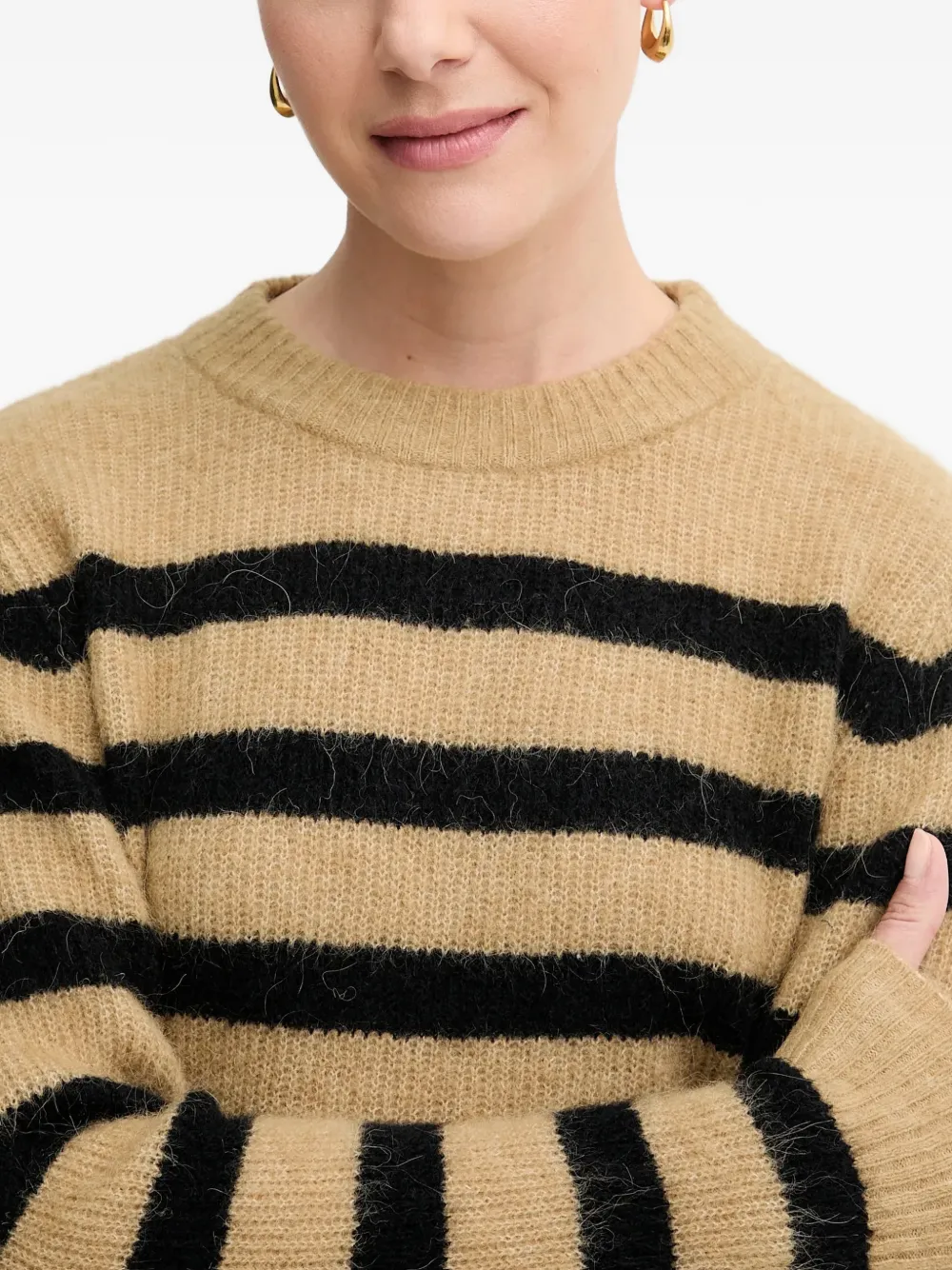 Mos Mosh Thora gestreepte trui met ronde hals Beige