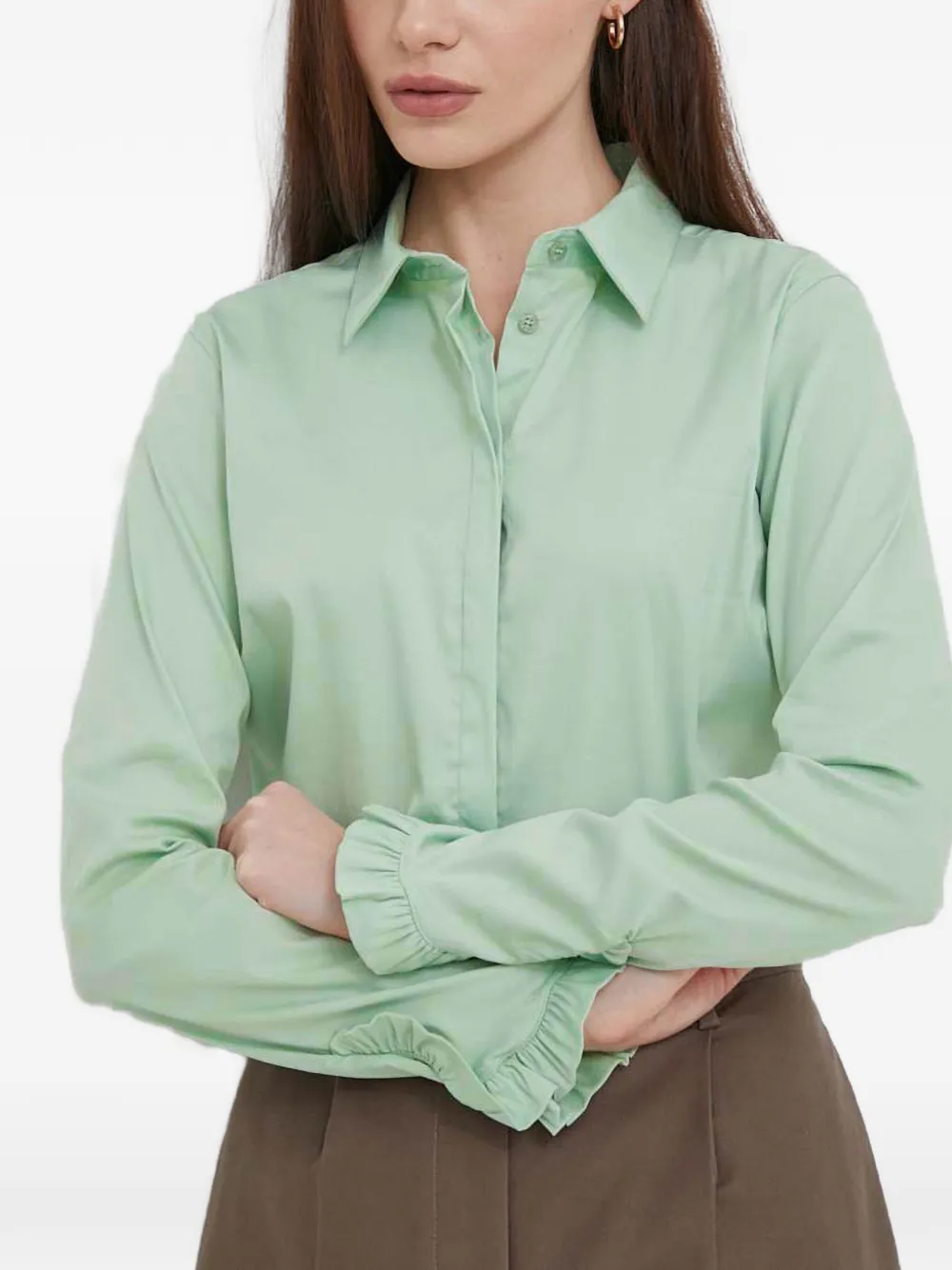 Mos Mosh Mattie ruffled long-sleeves shirt - Verde