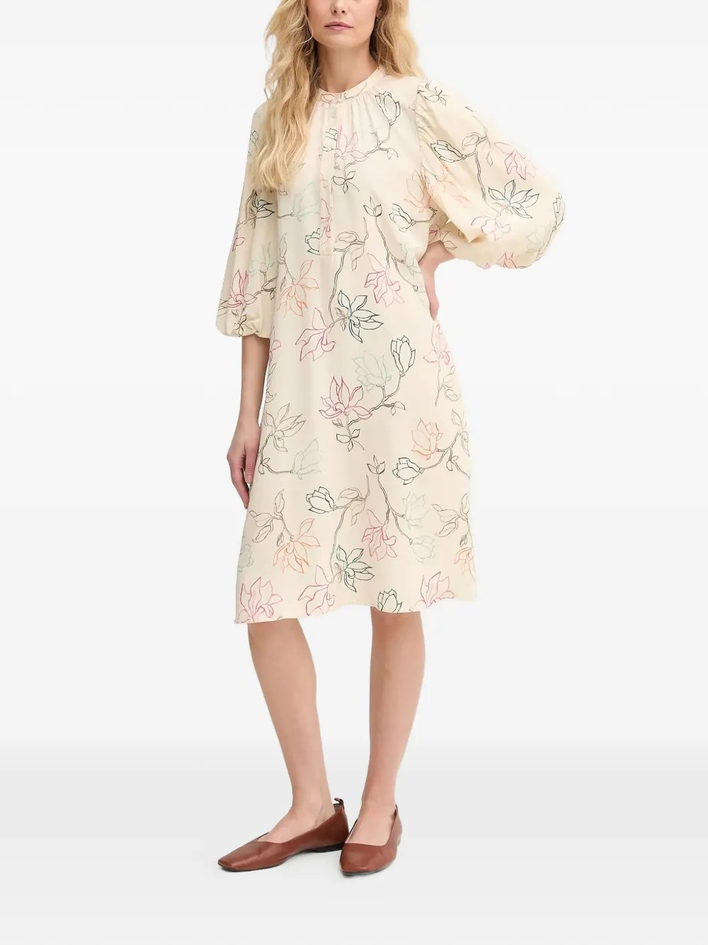  Mos Mosh Floral Midi Dress - Neutrals 