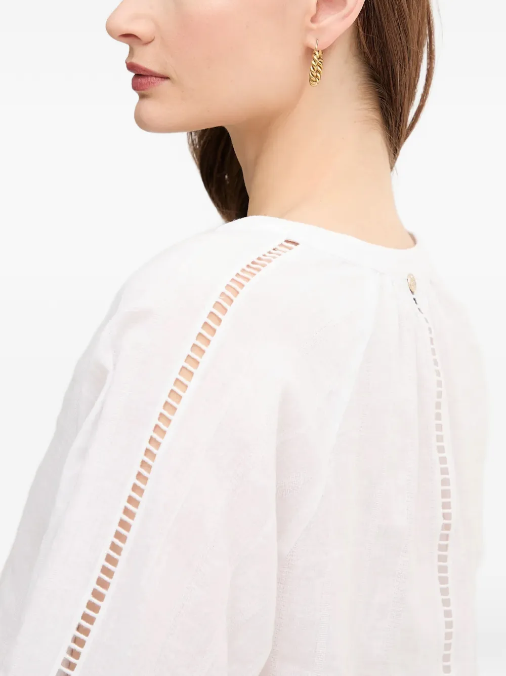 Mos Mosh Opengewerkte blouse met V-hals Wit