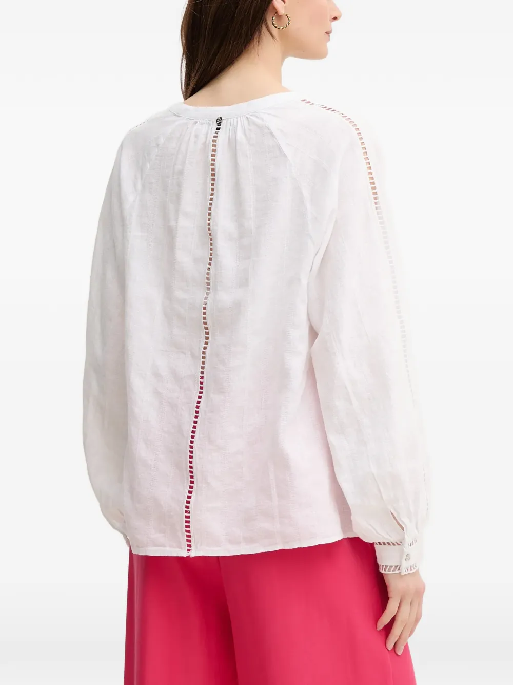  Mos Mosh V-neck Openwork Blouse - White 