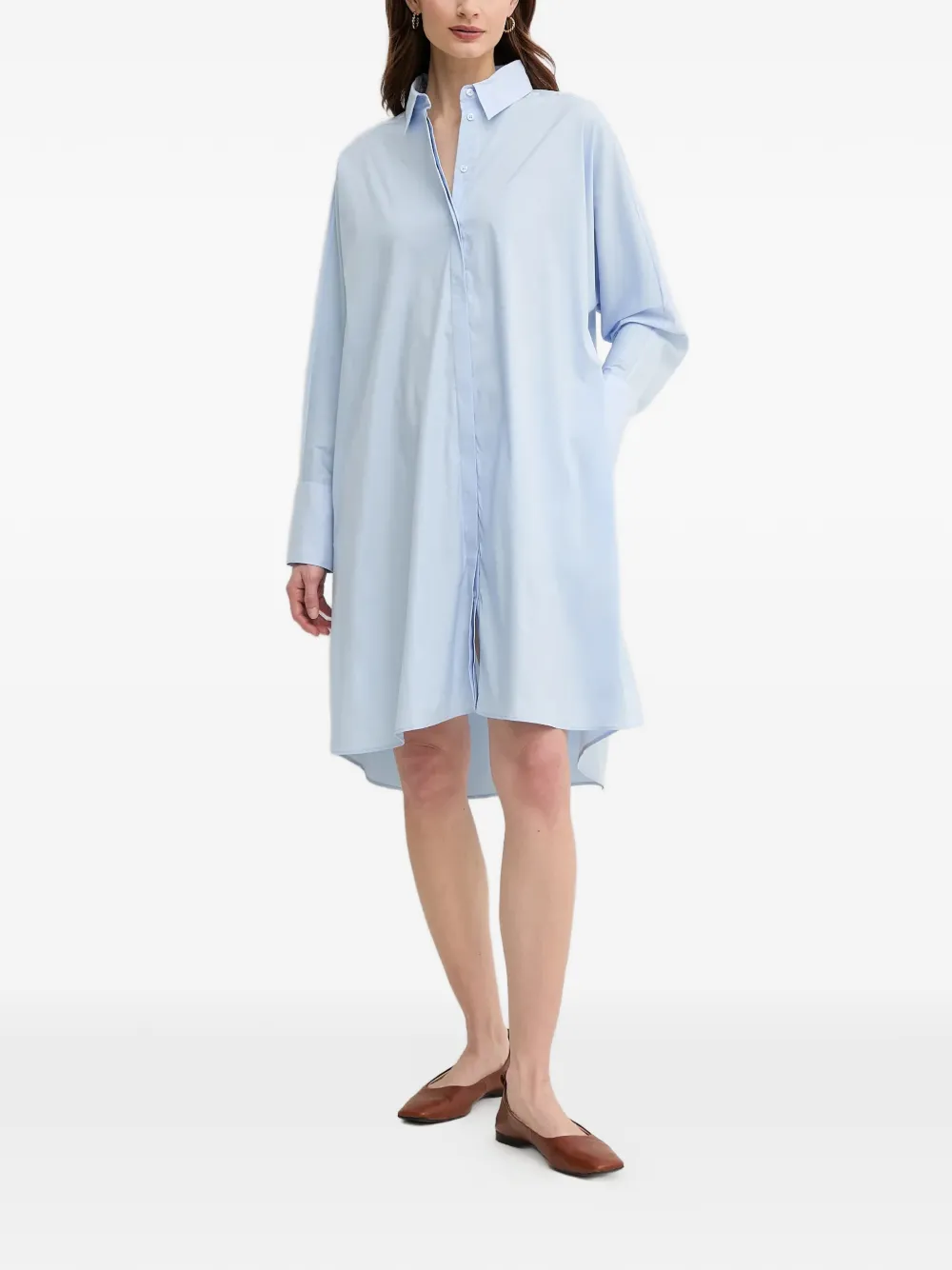  Mos Mosh Collared Asymmetric Shirt Dress - Blue 