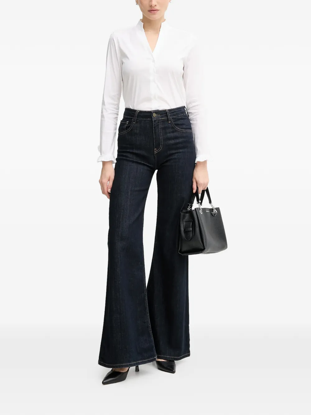 Mmhassie Ruffled-Cuff V-Neck Shirt