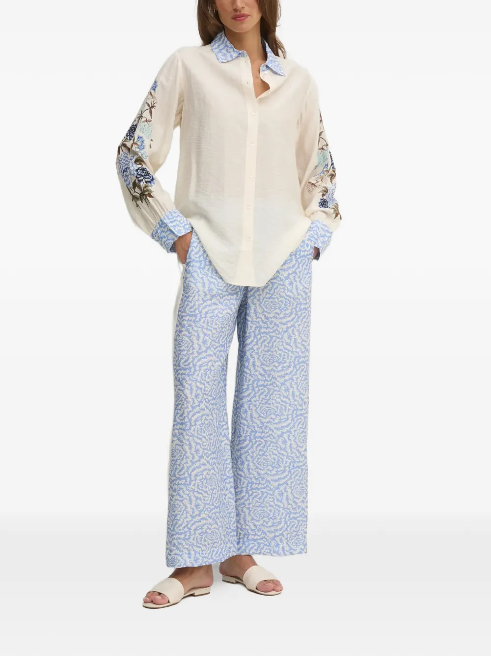  Mos Mosh Floral-embroidered Collared Shirt - Neutrals 