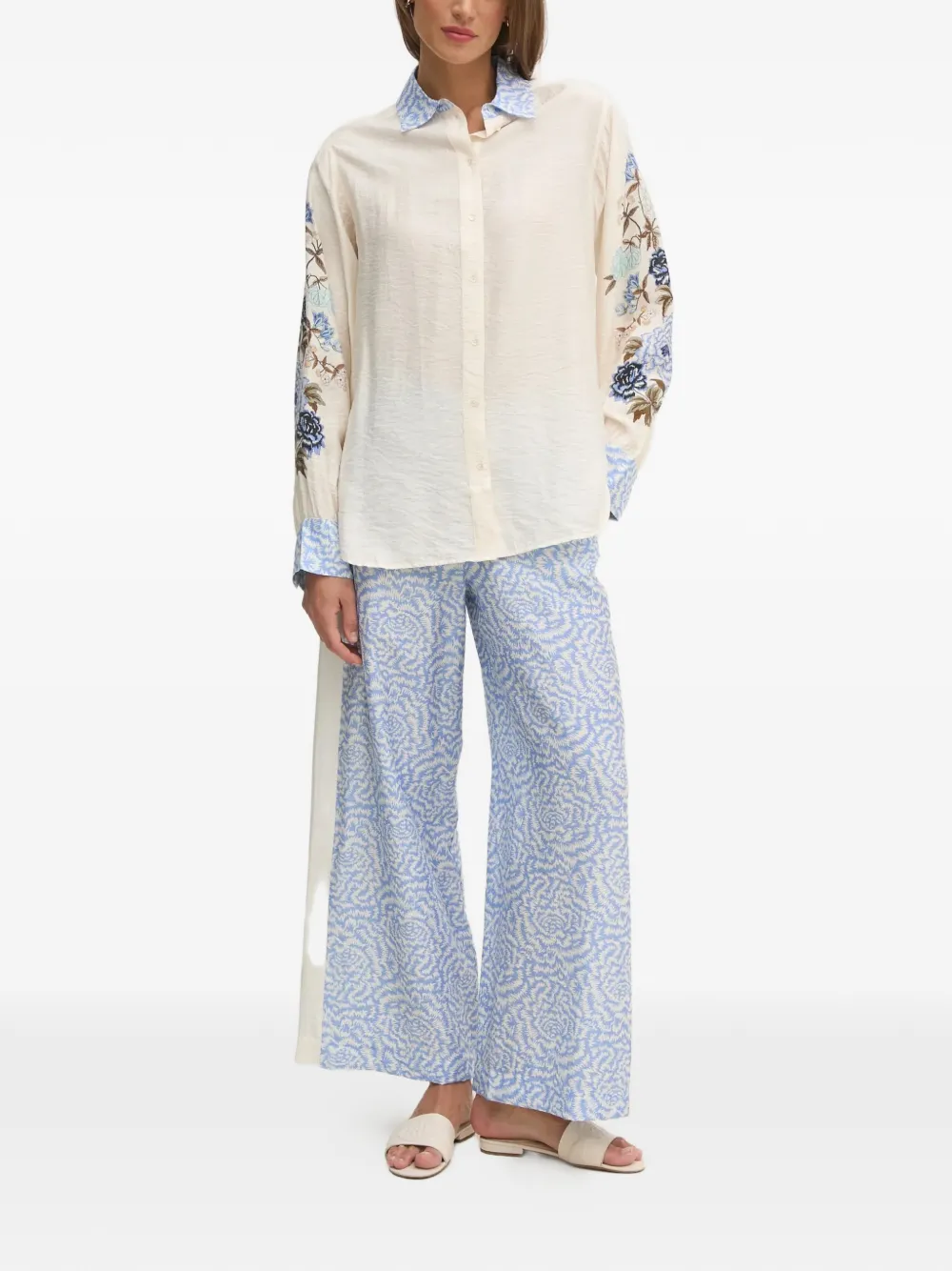  Mos Mosh Floral-embroidered Collared Shirt - Neutrals 