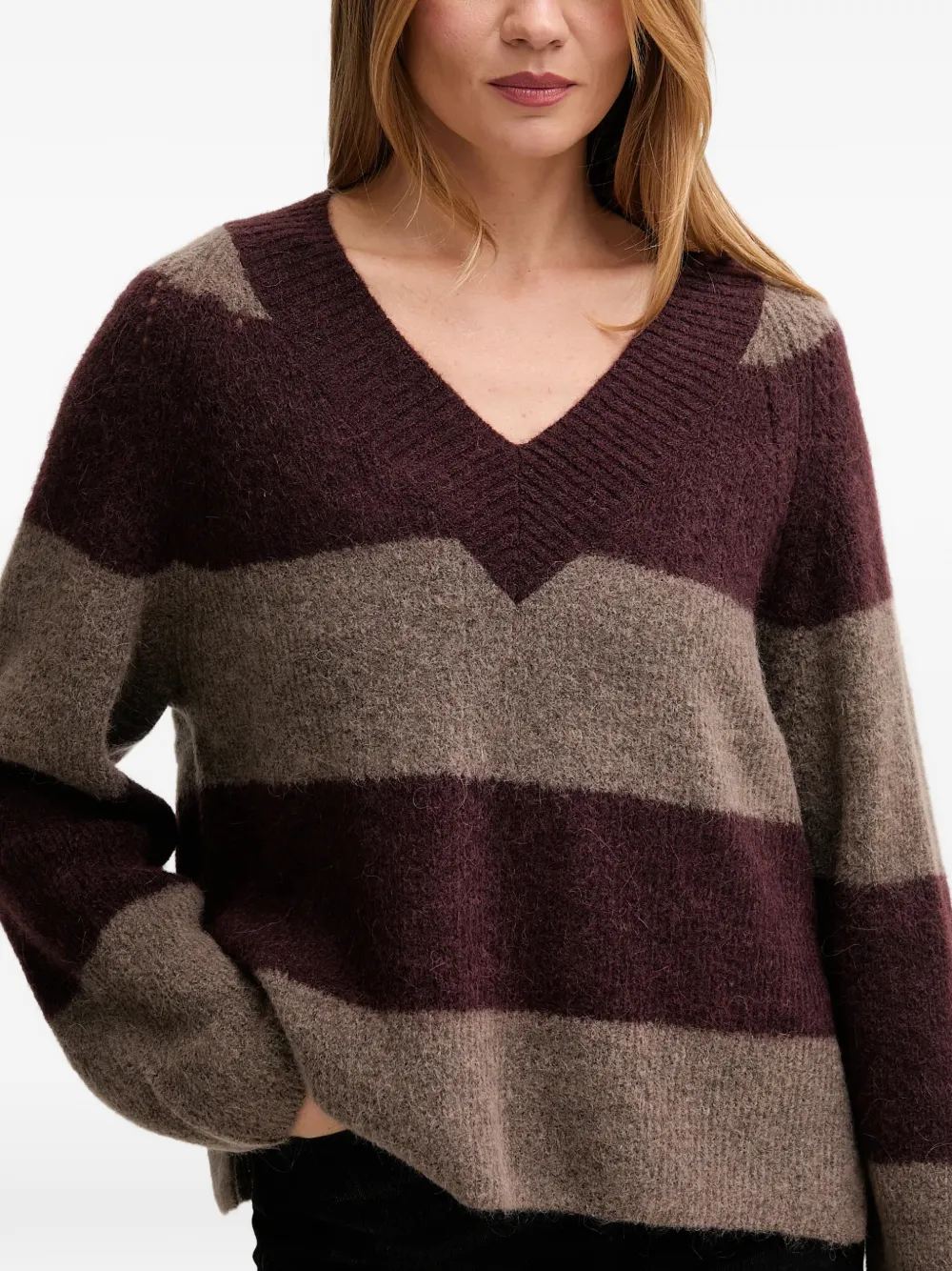  Mos Mosh Pull Rayé à Col V - Violet 