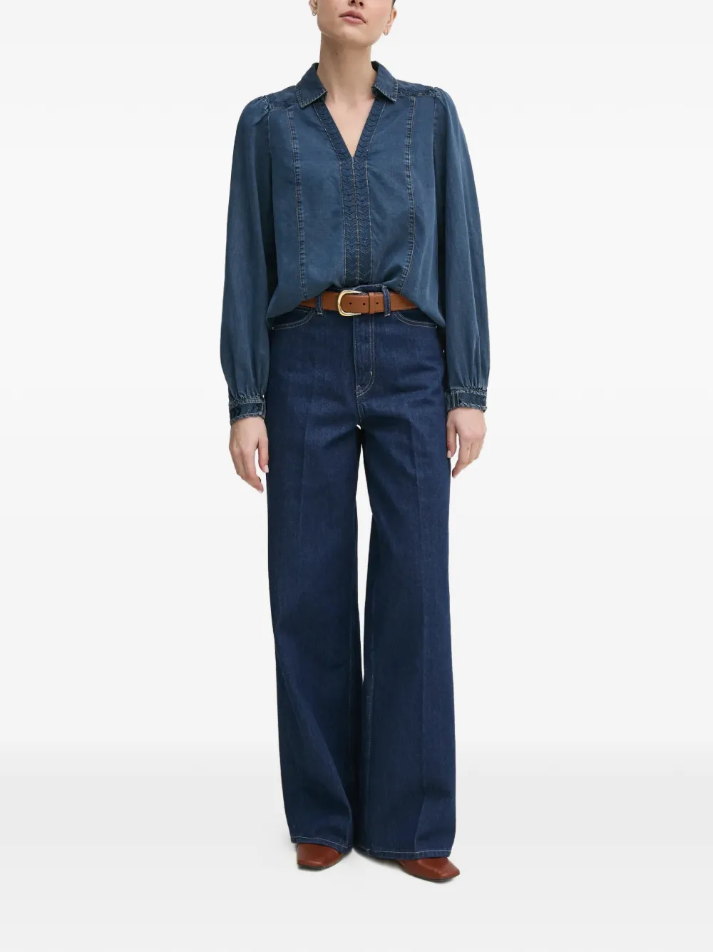  Mos Mosh Mmfozi V-neck Embroidered Blouse - Blue 