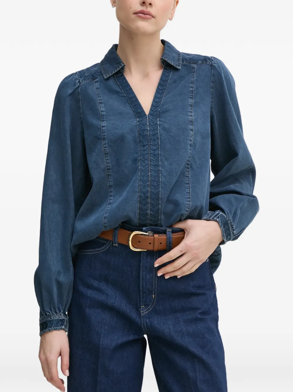 Mos Mosh MMFozi V-neck embroidered blouse - Blu