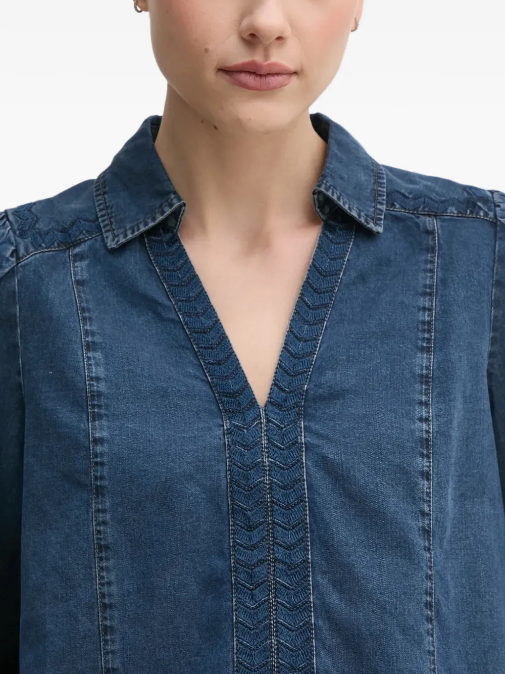 Mos Mosh MMFozi blouse met V-hals en borduurwerk Blauw