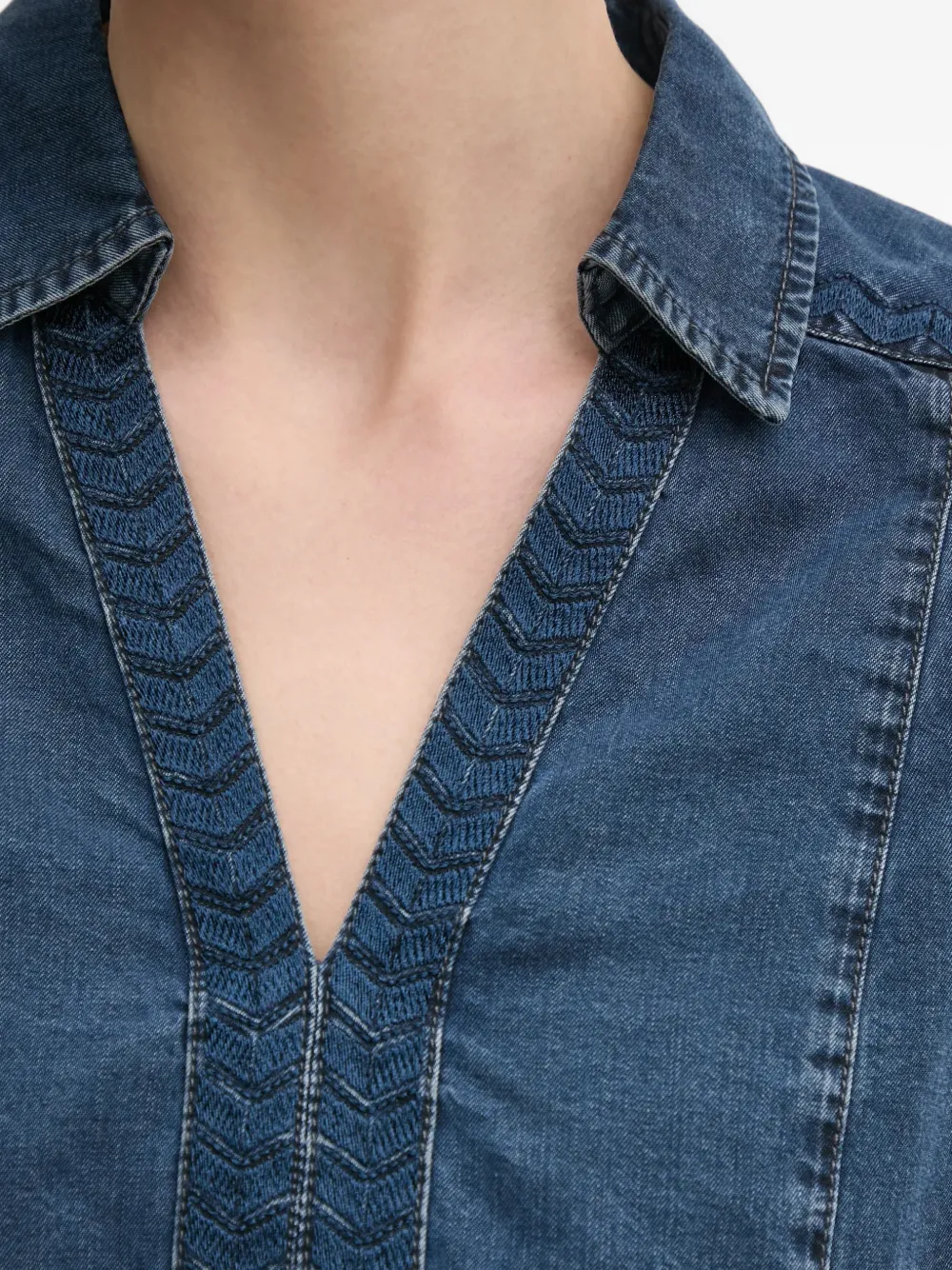 Mos Mosh MMFozi blouse met V-hals en borduurwerk Blauw