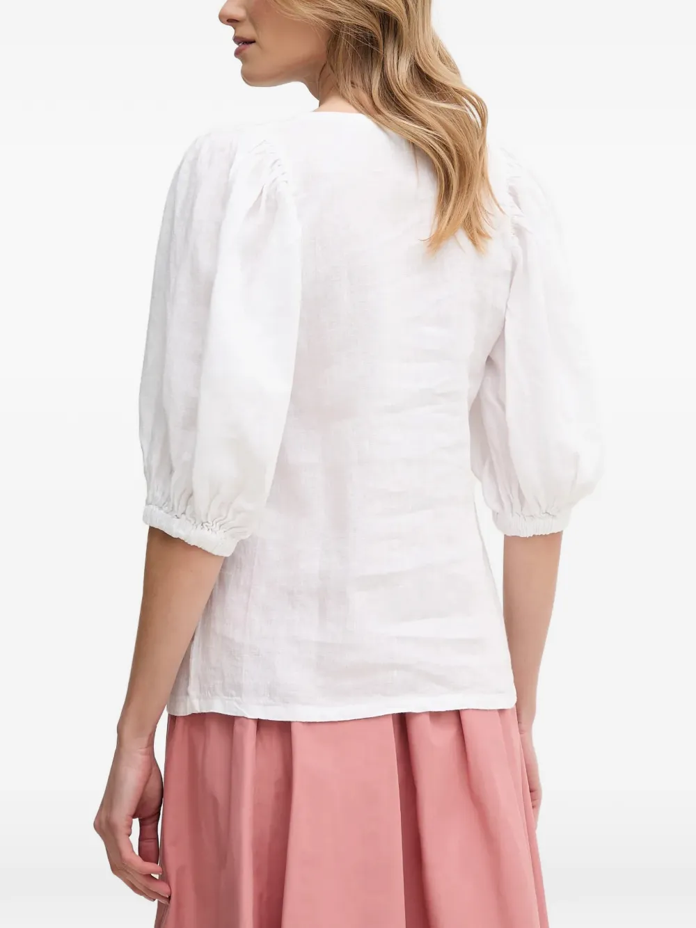 Puff-Sleeve V-Neck Blouse