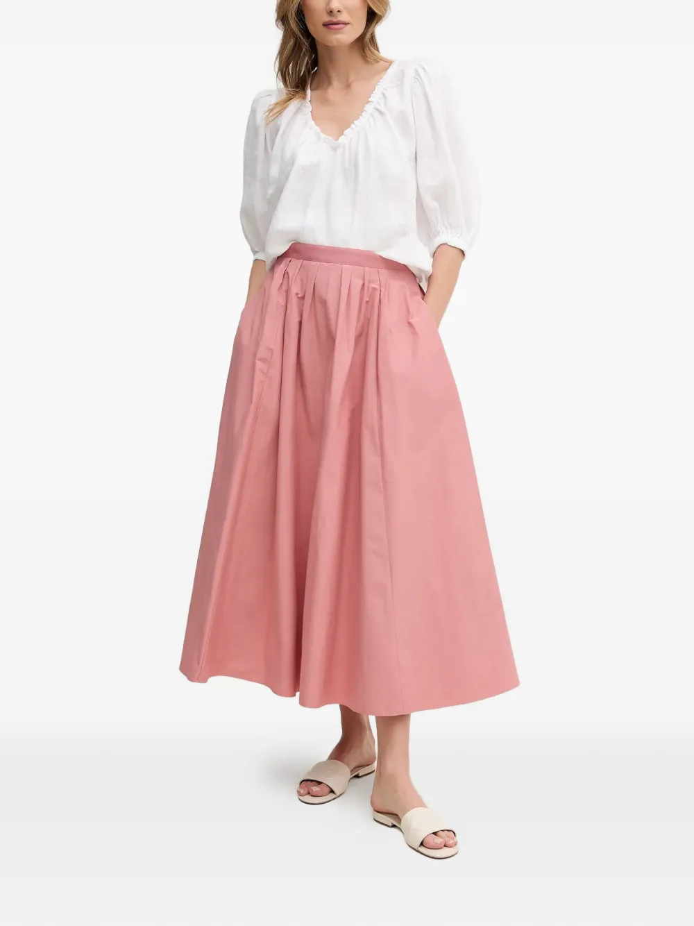 Puff-Sleeve V-Neck Blouse