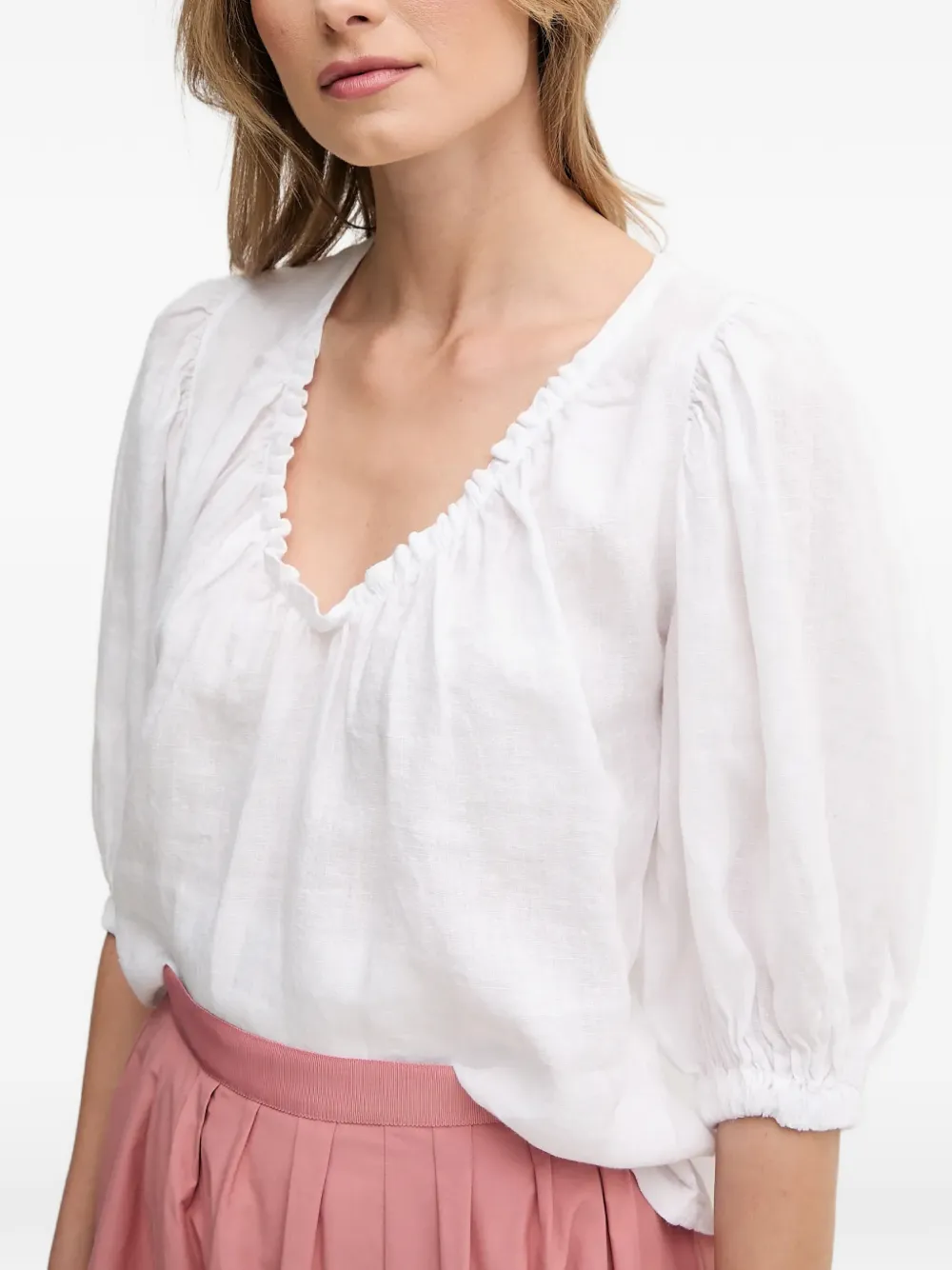 Puff-Sleeve V-Neck Blouse