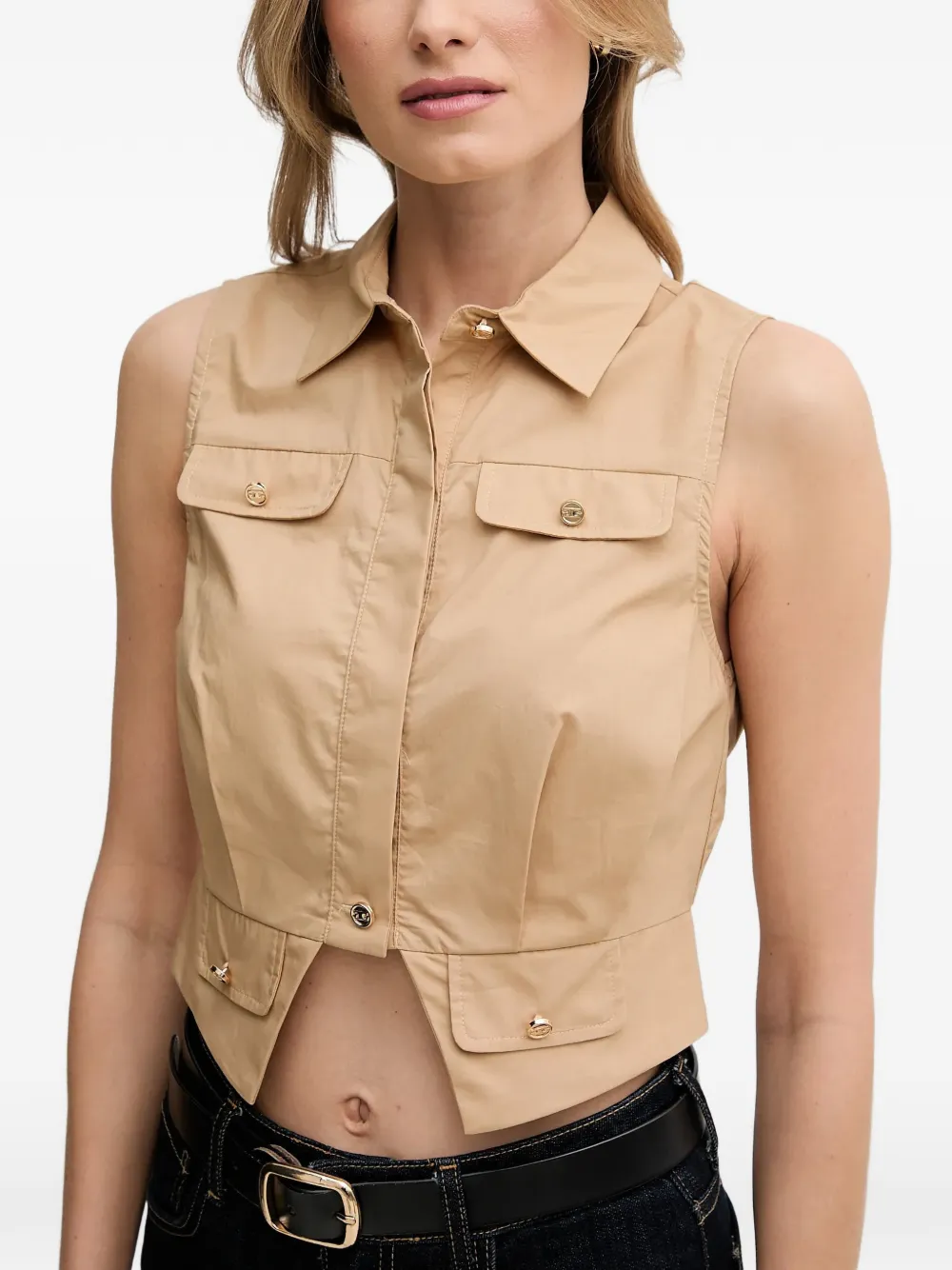 Gaudi Mouwloze top met knopen Beige