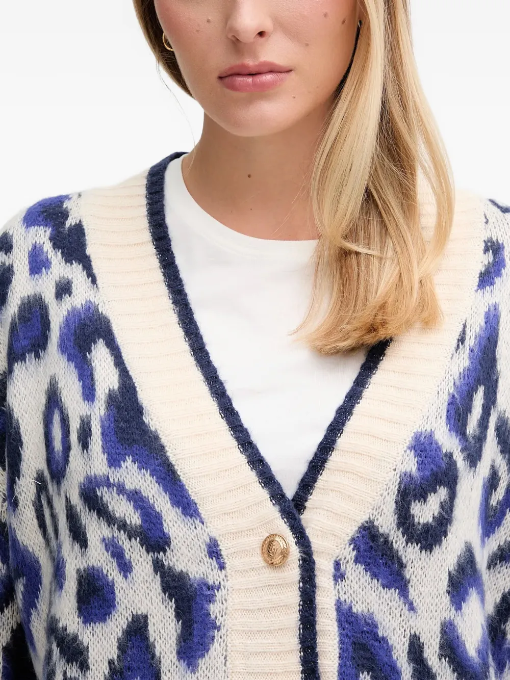 Gaudi Vest met luipaardprint en knopen Beige