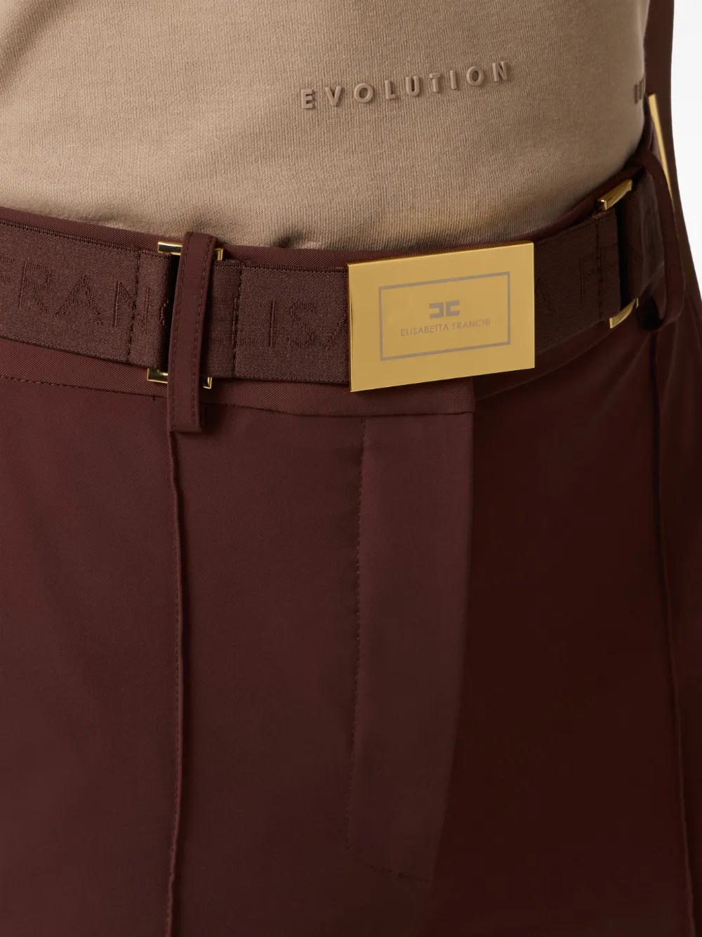 Elisabetta Franchi Broek met ceintuur en gesmockt detail Bruin
