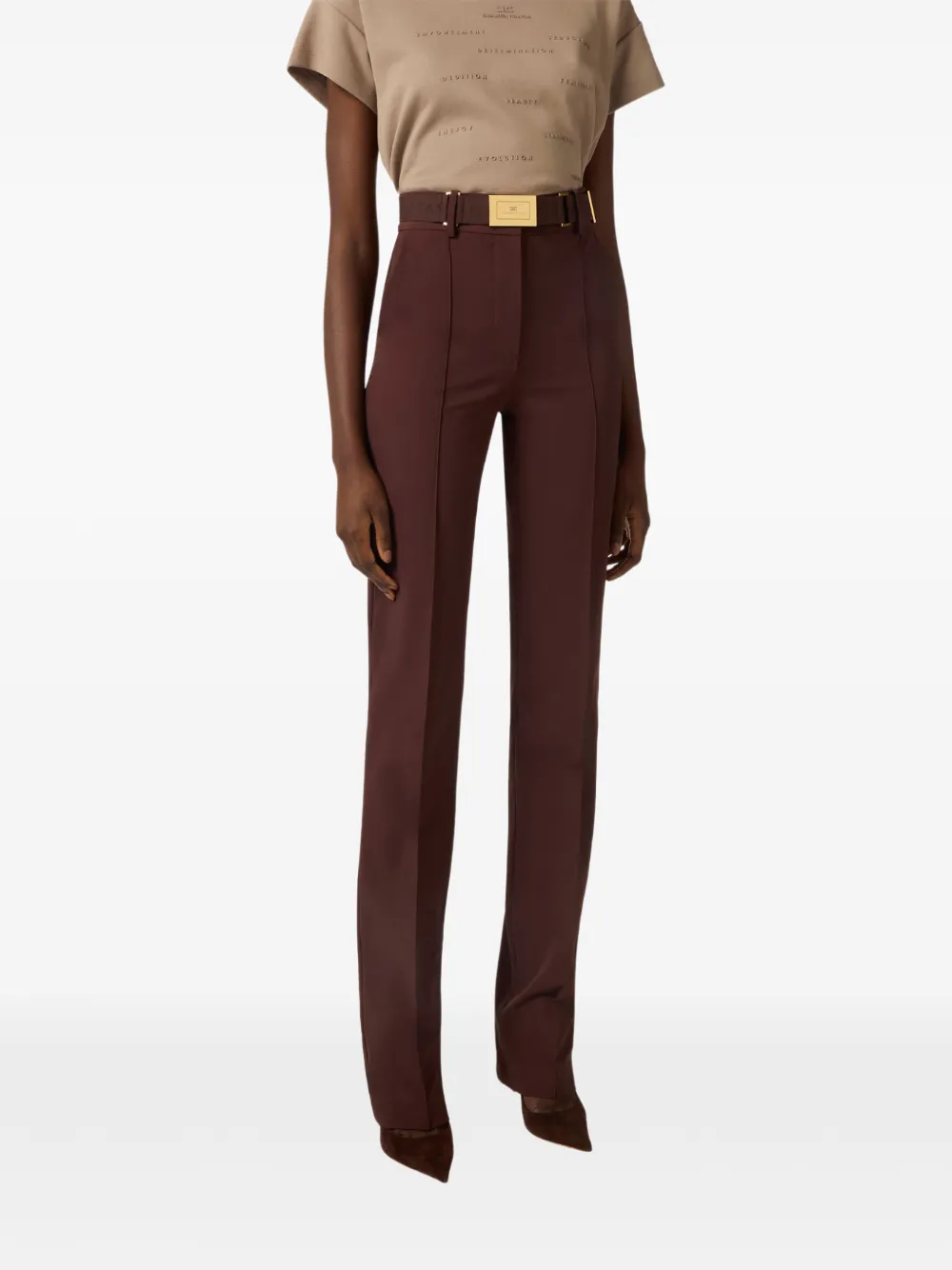 Elisabetta Franchi Broek met ceintuur en gesmockt detail Bruin