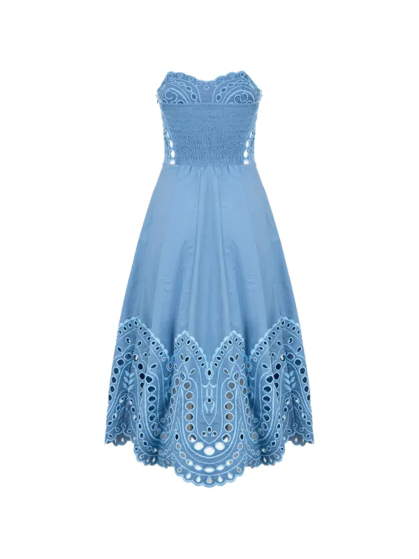 aqua eyelet midi dress Aqua Sleeveless Eyelet Bustier Midi Dress - White