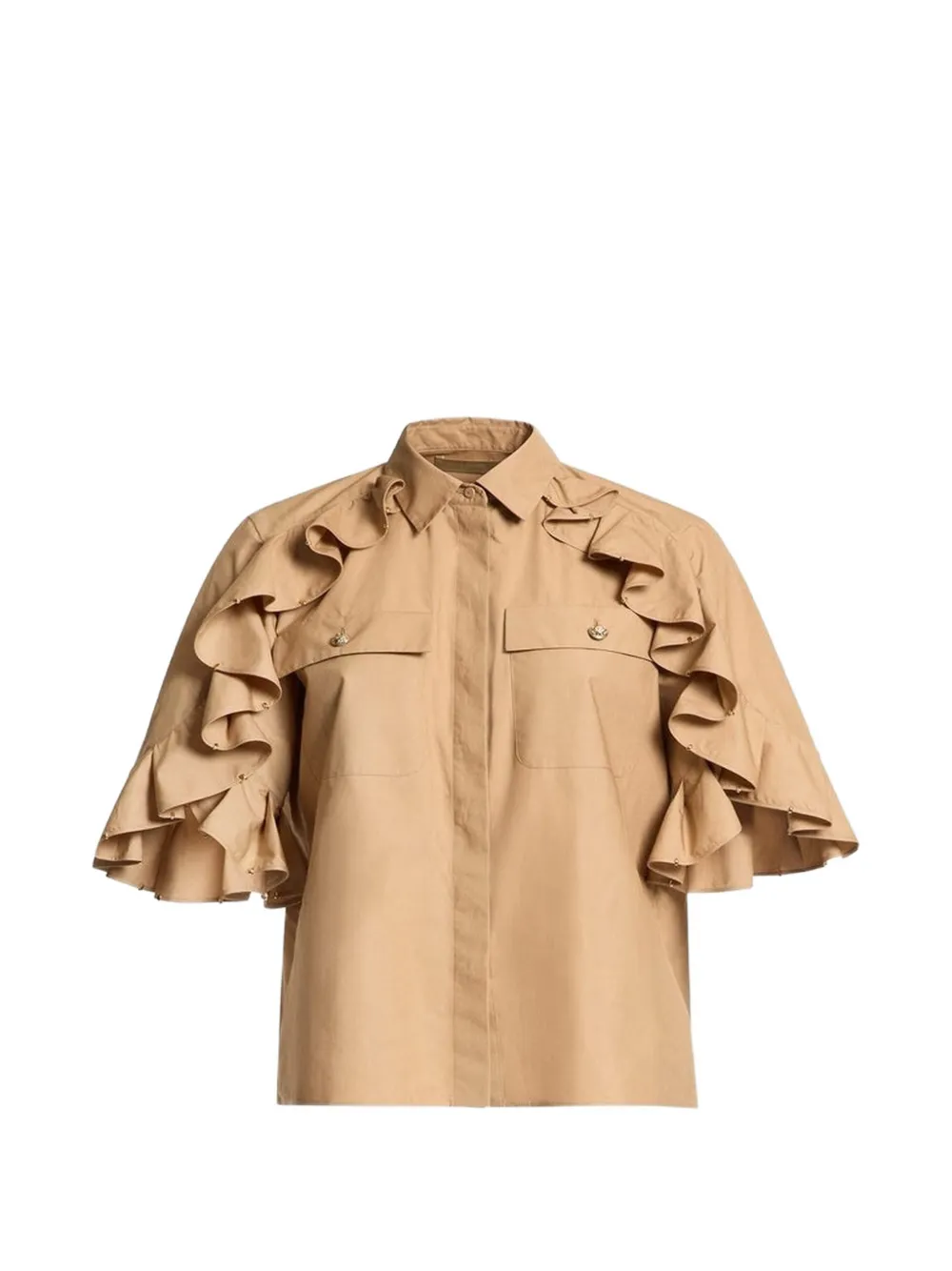 Elie Saab embellished ruffled poplin shirt - Toni neutri