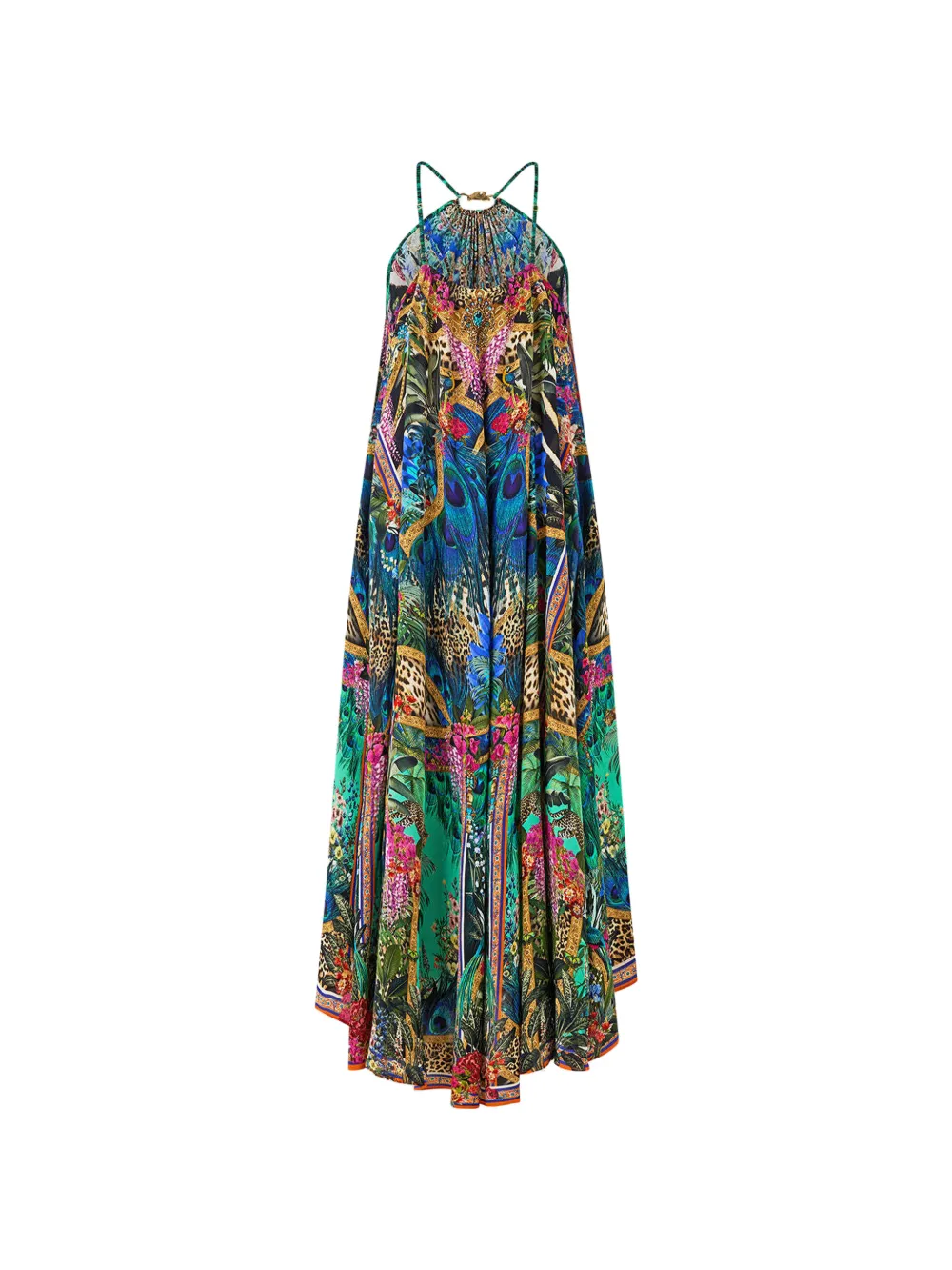 Camilla Maxi-jurk met gesmockte hals Blauw
