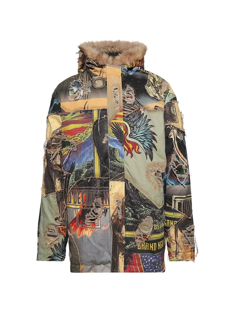 Who Decides War printed parka - Nero