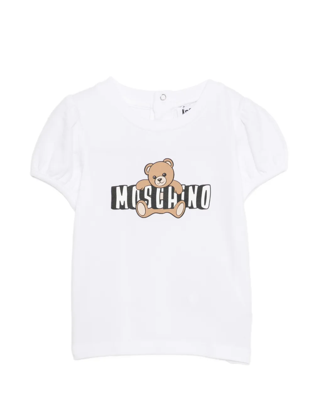 Moschino Kids puff-sleeve teddy-print T-shirt - Bianco