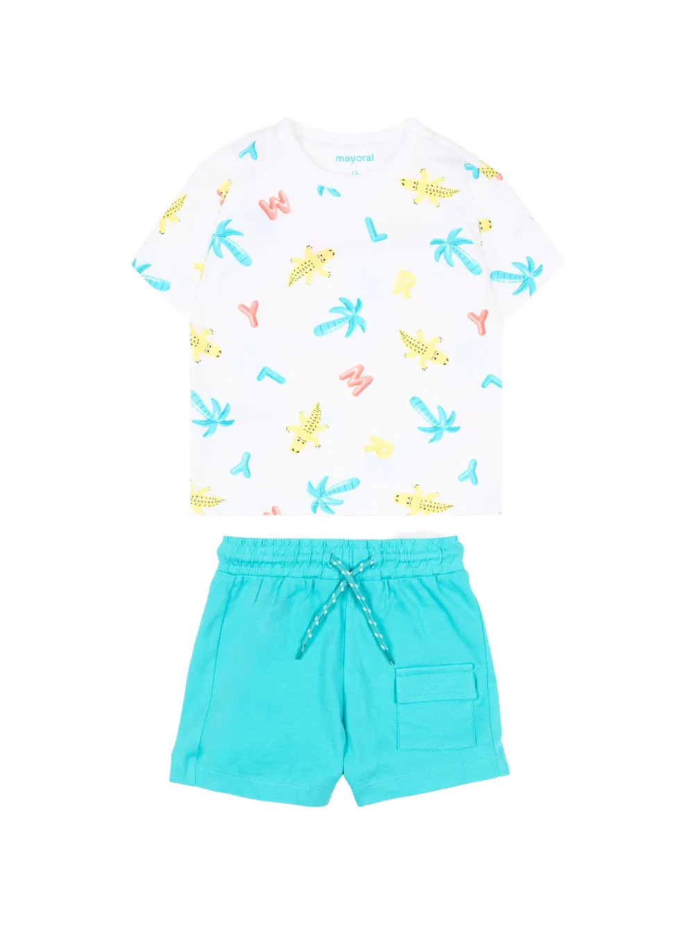 Mayoral Driedelig katoenen shortsset met palmprint Blauw