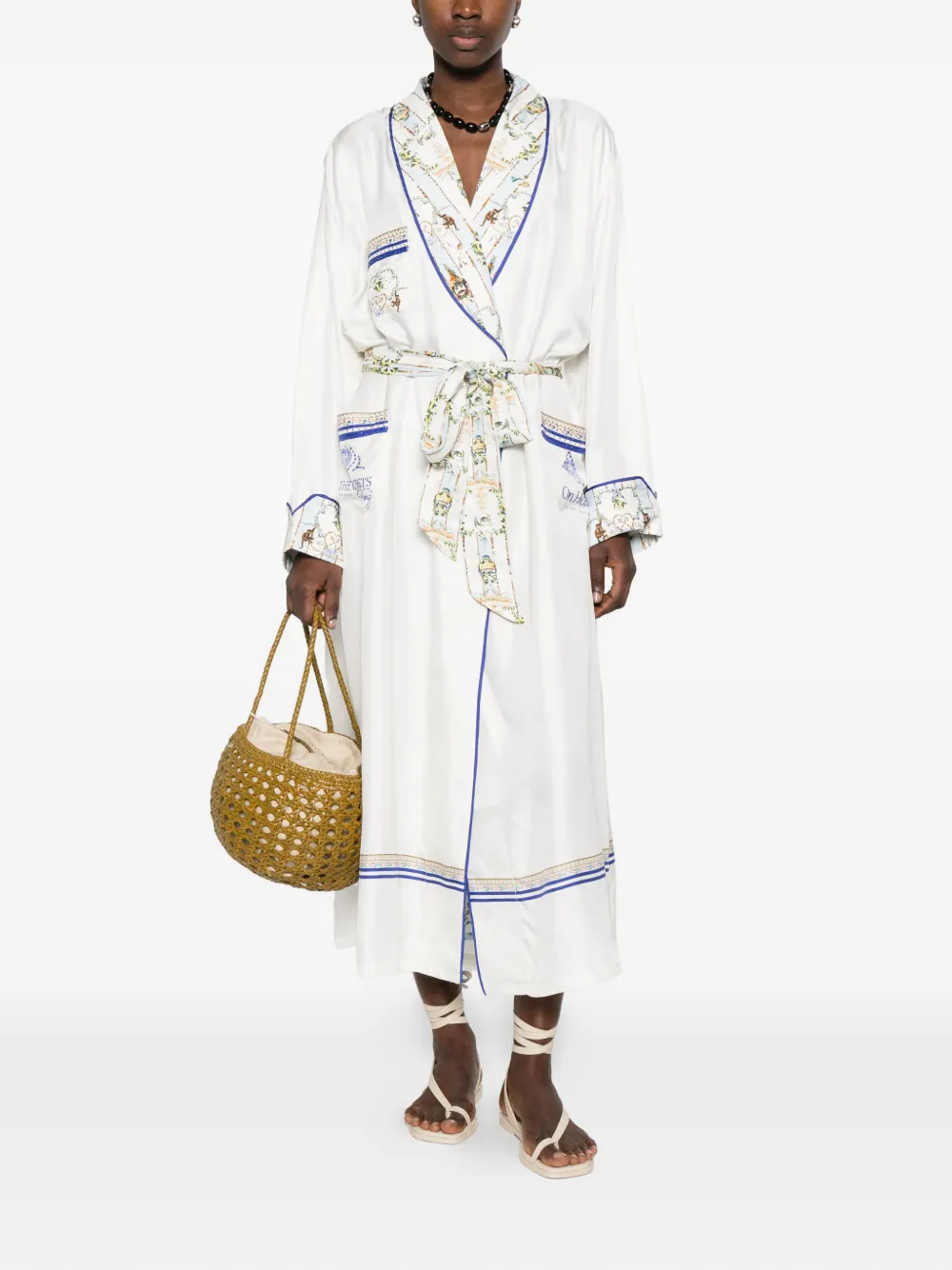 Camilla Midi-jurk met print en ceintuur Wit