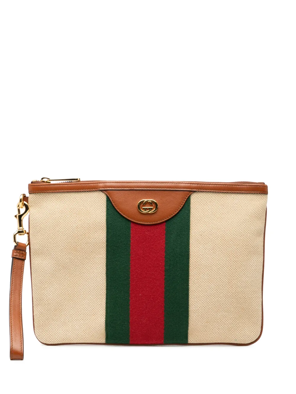 Gucci Pre-Owned 2016-2026 Canvas Interlocking G Web clutch bag - Marrone