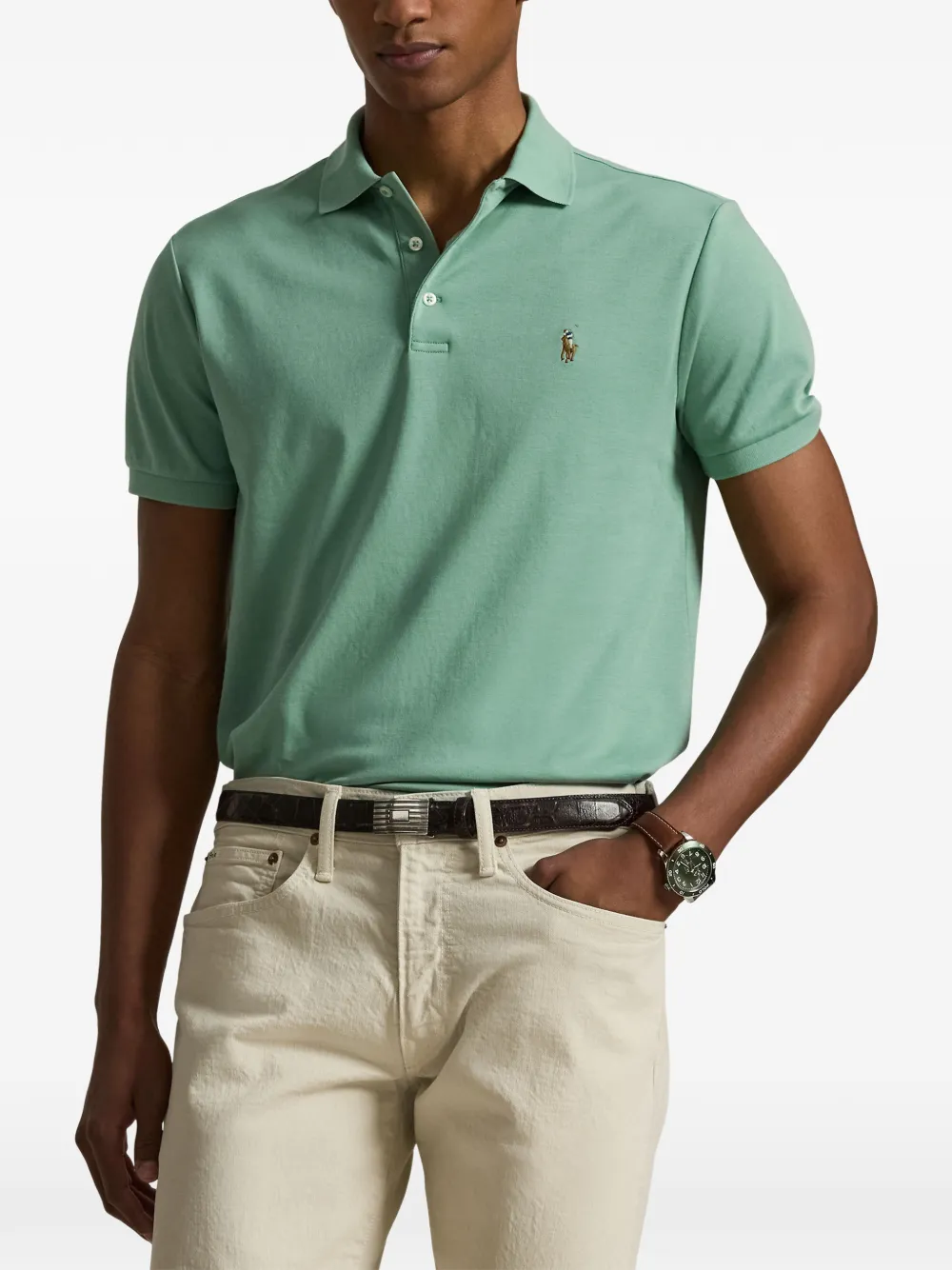 Polo Ralph Lauren Button Polo Shirt in Green, view 3
