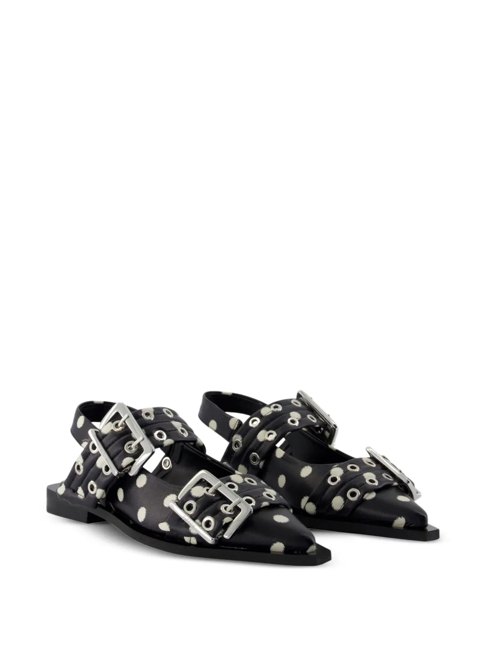 Buckled Polka-Dot Flat Pumps