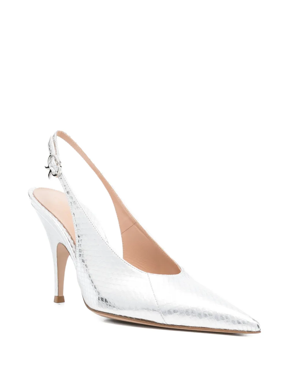 Gianvito Rossi Sofia point pumps met reptiel-effect Zilver