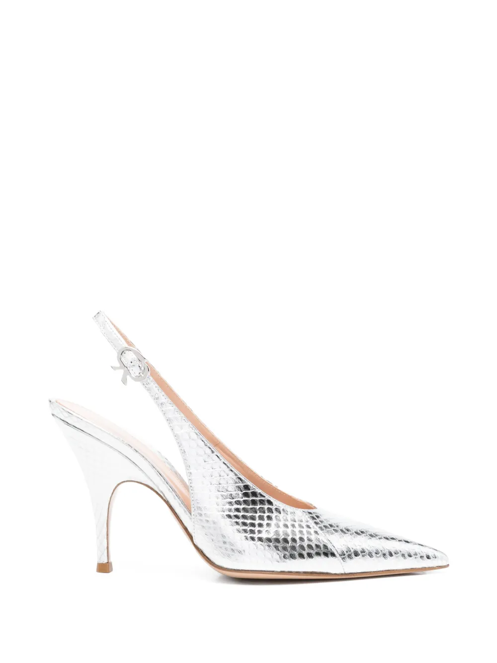 Gianvito Rossi Sofia point pumps met reptiel-effect Zilver