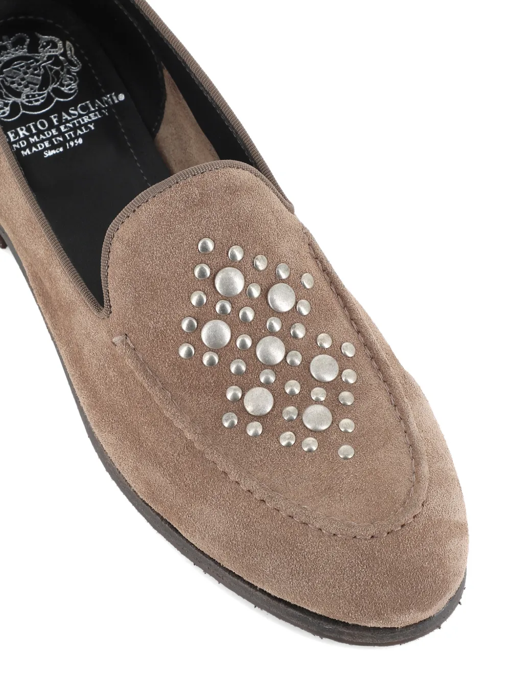 Alberto Fasciani studded suede loafers Beige