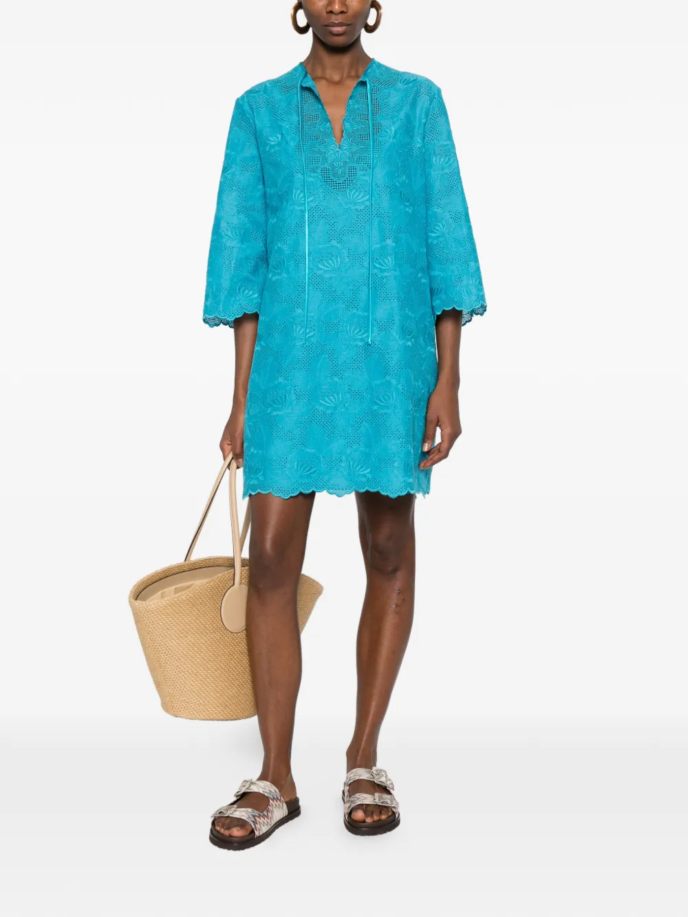 Valentino Garavani Broderie anglaise mini-jurk Blauw